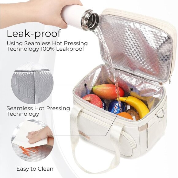 Double Deck Insulated Lunch Box for Men & Women, Leakproof Tote (White) - Picture 3 of 8